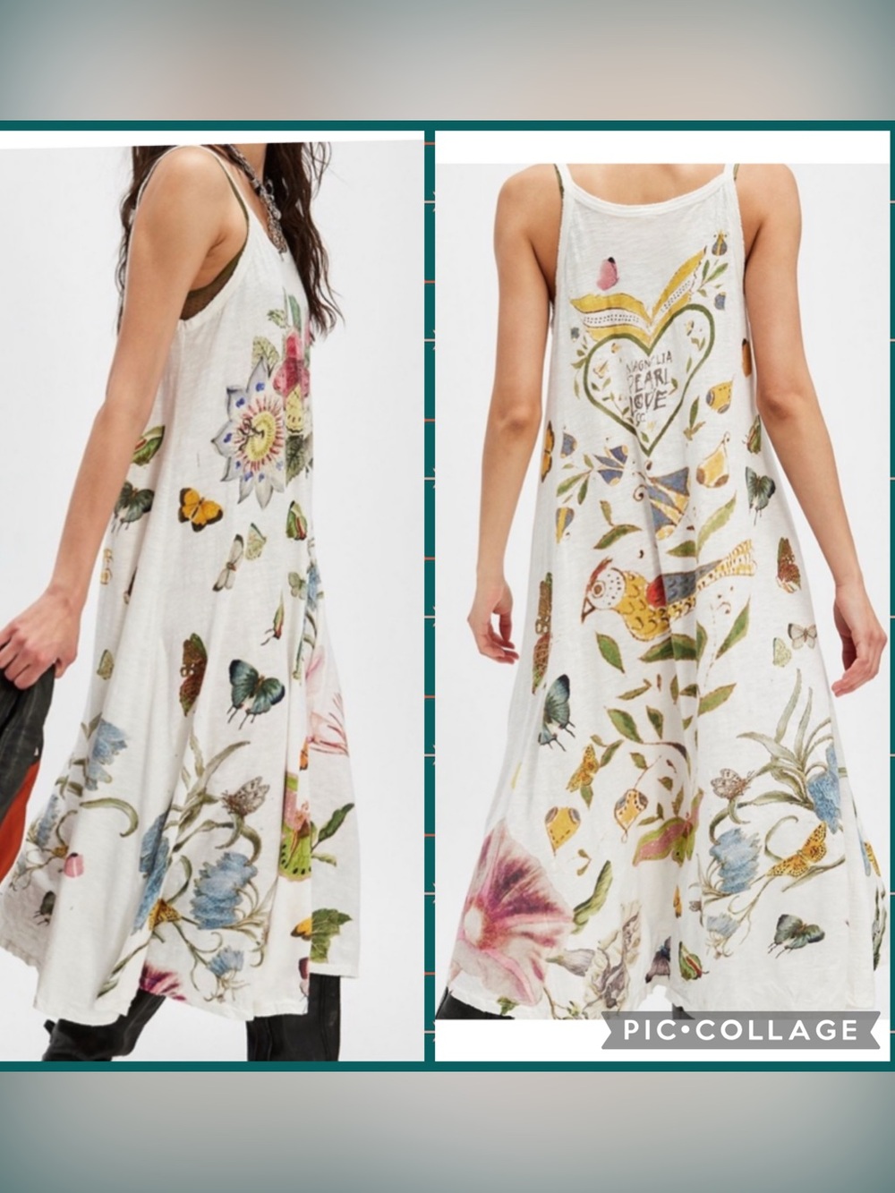 Magnolia Pearl Women’s OS Botanical Butterfly White Tank Midi Dress